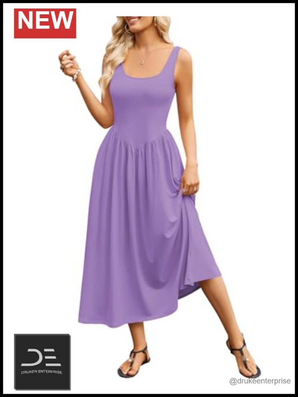 Naggoo Sleeveless Boho Maxi Dress Square Neck Summer Pockets